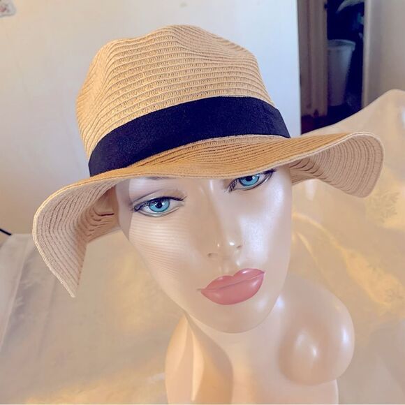 Madewell Packable Straw Hat Stretch Black Hatband S/M Gorgeous - Picture 5 of 6